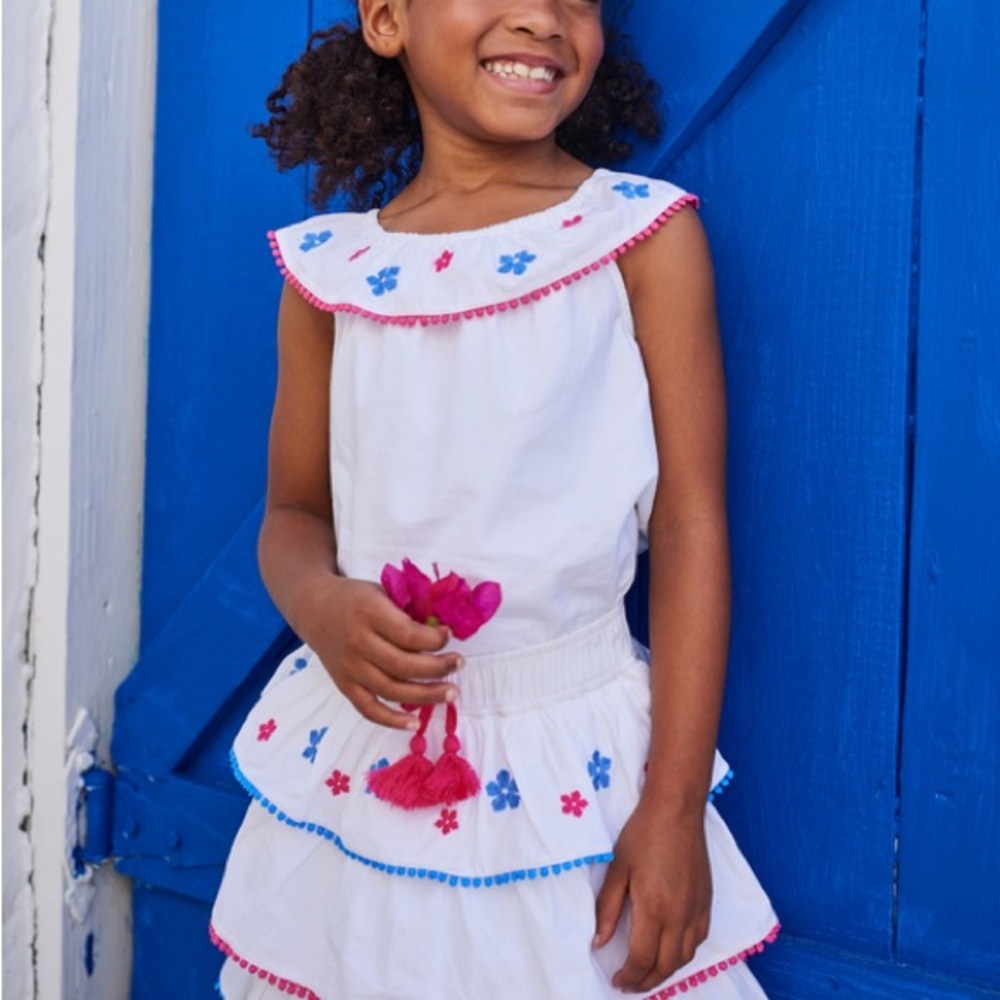 Bisby Girls Kate Top White Embroidered Pink and Blue Flowers Size 14
